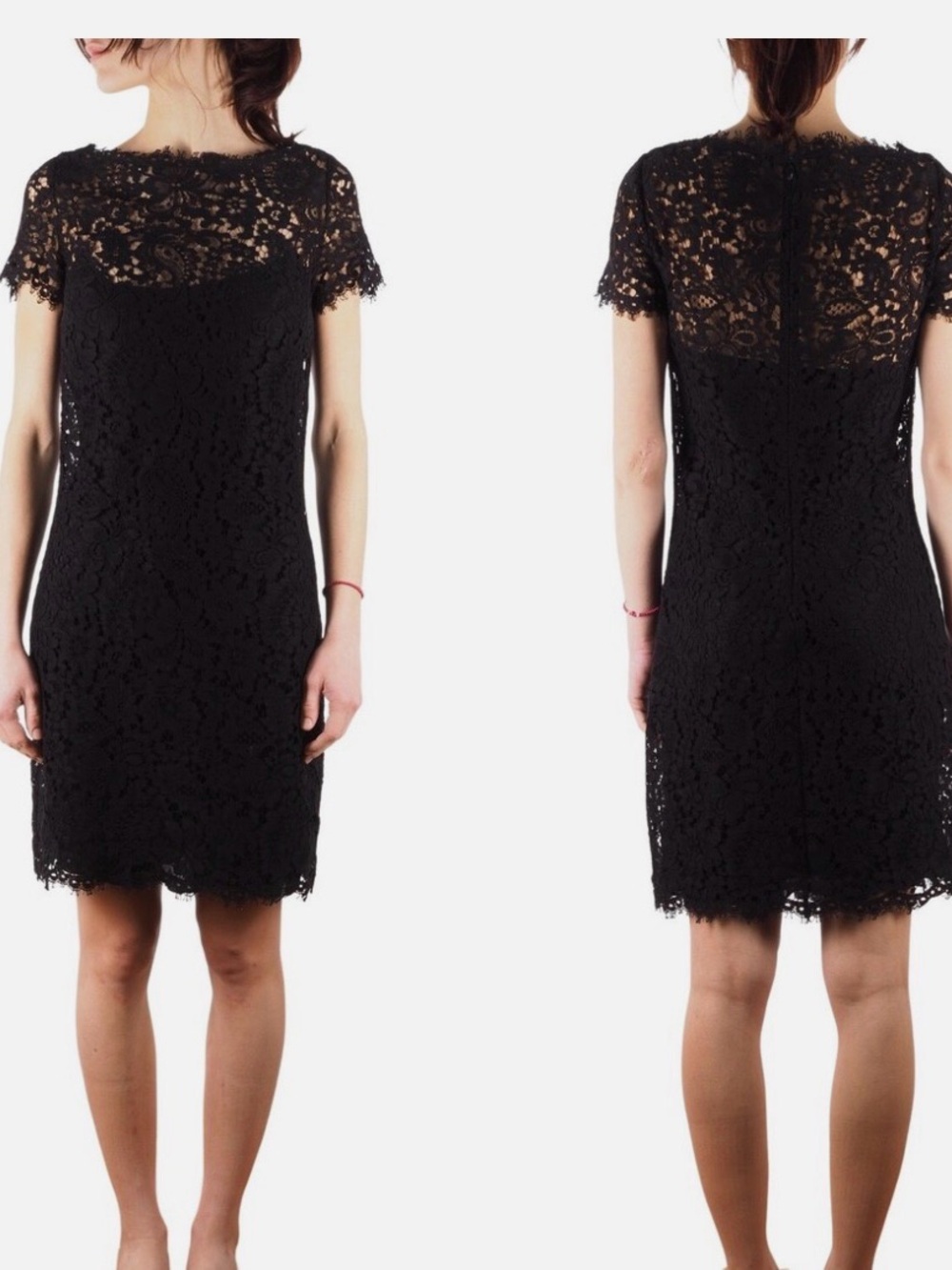 Lauren Ralph Lauren Black Lace Short-Sleeve Midi Sheath Dress size 6